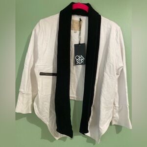 NWT Chaser Women's Black and White Open Front Blazer S Small